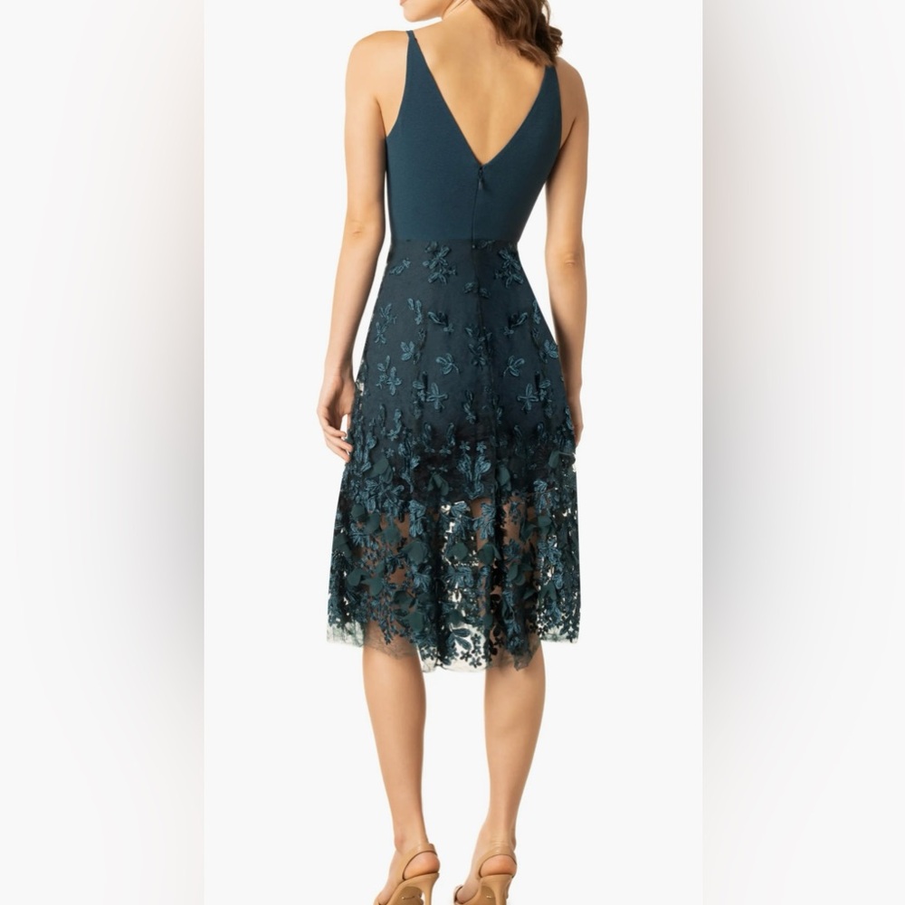 Dress the Population Darleen V-Neck Peacock Blue Embellished Midi Dress - Picture 3 of 13